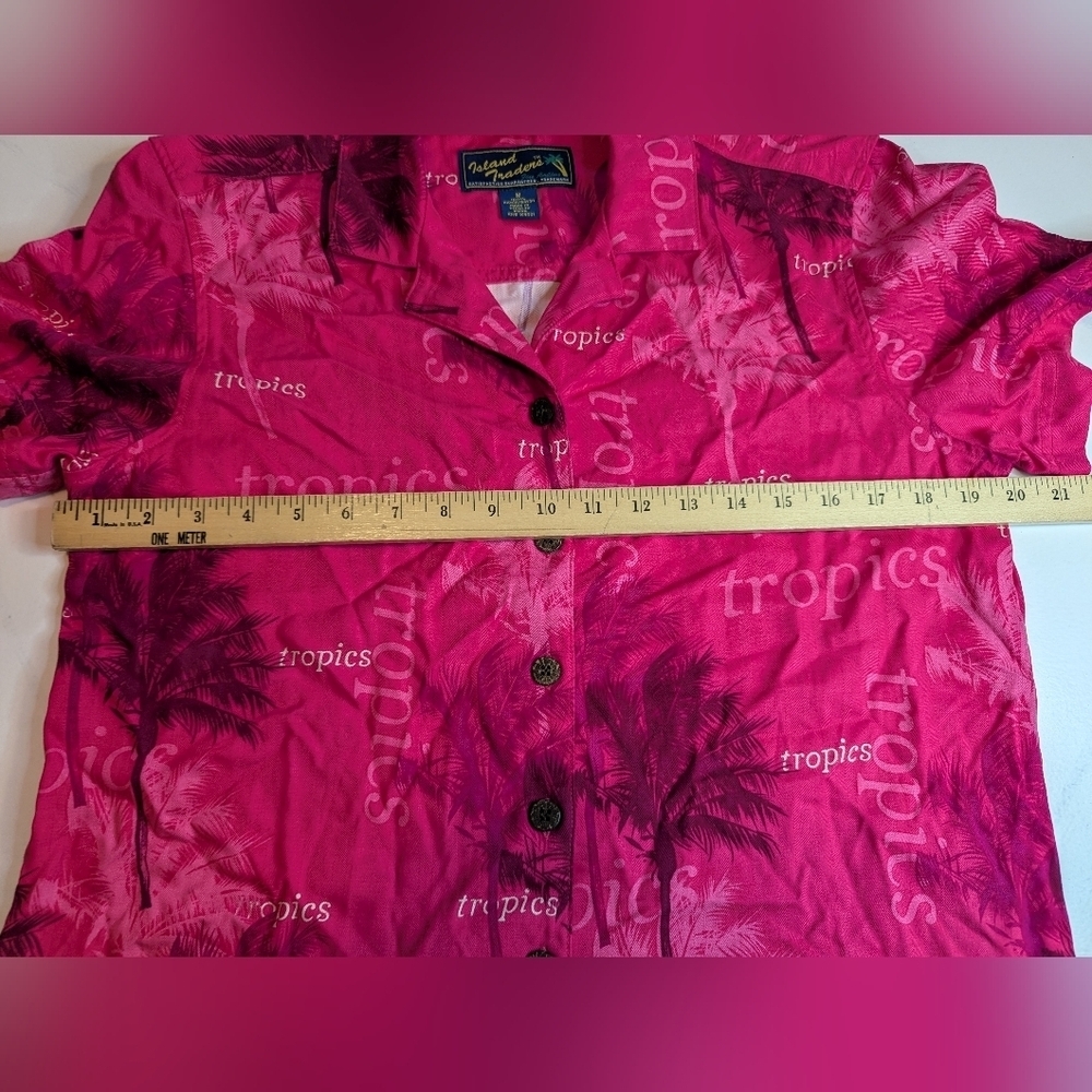 VTG Island Traders Hawaiian Tropical Shirt Pink Men's M Short Sleeve Button Up - Picture 4 of 10